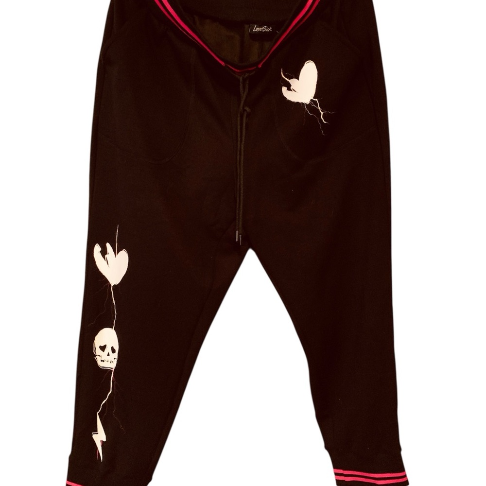 TORRID Lovesick Black Joggers with White Skull and Hot Pink Accents